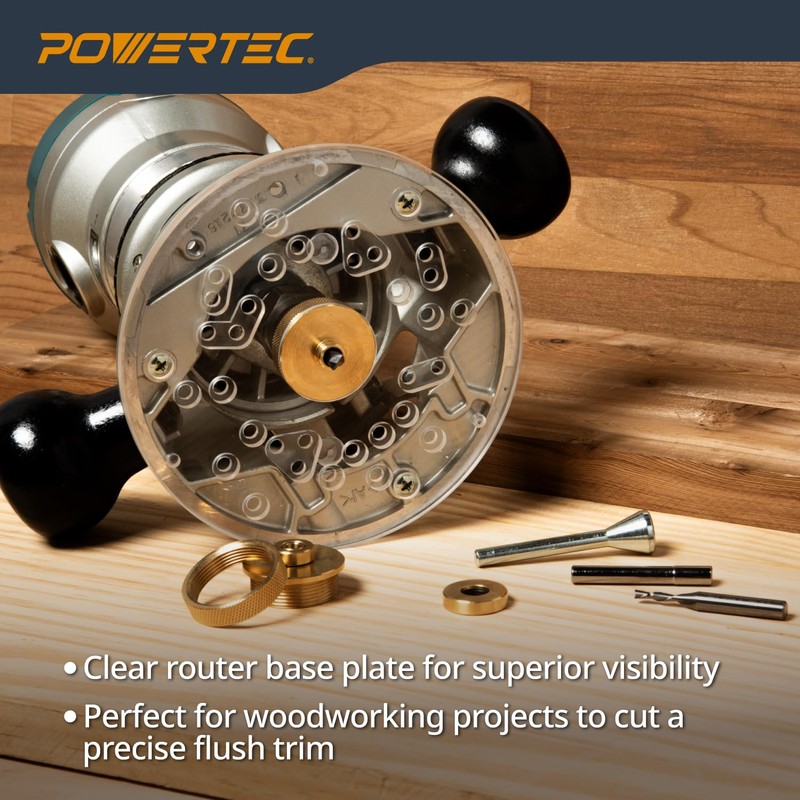 POWERTEC Router Base Plate Acrylic 5-3/4" w/Screws & Predrilled Holes