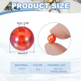 PATIKIL 8mm Fishing Beads, 200 Pcs Acrylic Holographic Beads Round Fishing Bait Eggs Rig Bead Tackle Lures Accessory for Fishing Rigs Baits Lures, Red