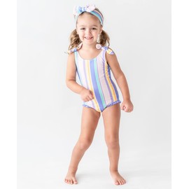 RuffleButts Swim Bow Headband - Rainbow Lane Stripe - One Size