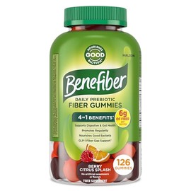 Benefiber Prebiotic Fiber Supplement Gummies for Digestive Health, Citrus Berry Splash Flavor - 126 Count