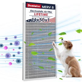 Demiwise 14x30x1 Electrostatic Air Filter, MERV 8 Reusable Aluminum AC/HVAC Furnace Filter, Lifetime Washable Permanent Air Filter, Easy to Clean, Increases Airflow(Actual Size:13.50x29.52x0.82)
