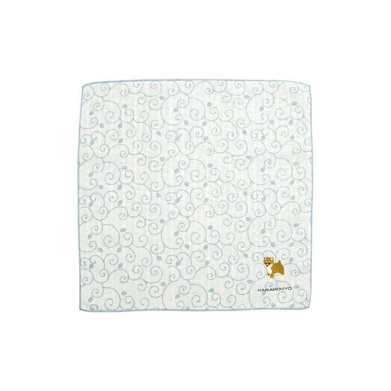 Hamamonyo Reversible Gauze Handkerchief, Arabesque and Shiba Inu, blue