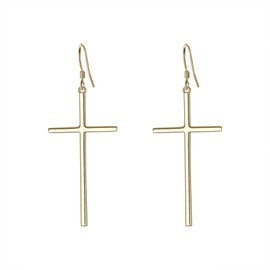 EVER FAITH 925 Sterling Silver Classic Dangle Hook Cross Earrings Golden Minimalist Church Jewelry for Women