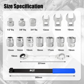 SGT Belt Tensioner Tool Kit,15-Piece Universal Serpentine Belt Tool Set with Ratcheting Wrench, Crowfoot Wrenches, Socket Adapters for Installing and Removing Pulleys and Belts