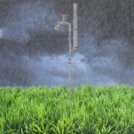 Relaxdays Rain Gauge Tap with Ground Spike Rustic Rain Gauge 17cm 7" Glass Metal Grey