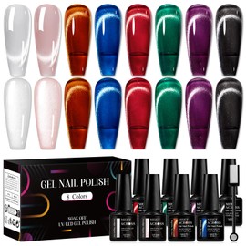 MEET ACROSS 8 Colors Magnetic Gel Nail Polish Kit With Magnetic Stick, All Season Colors Cat Eye Gel Polish, Long-Lasting Cat Eye Nail Gel for Salon Home Nail Art Manicure