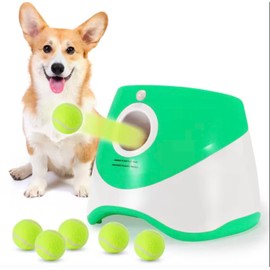 Automatic Dog Ball Launcher – Interactive Dog Toy for Small & Medium Dogs | Includes 6 Balls, USB Charging Cable & Adjustable Distance | Hands-Free Fetch Machine for Indoor & Outdoor Play. (Green)