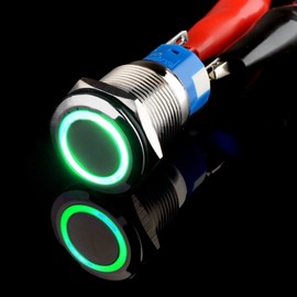 E Support 12V 5A Car Green Angel Eye LED Light Lamp Metal Push Button Rocker Toggle Switch On Off