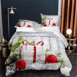 EDUMEYA Christmas Bedding Set Queen Size for Boys Girls Xmas Snowflake Present Box Comforter Christmas Winter Snow Quilt Set 1Comforter 2Pillowcases