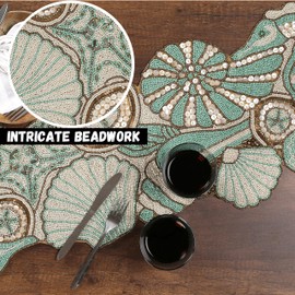 Beaded Table Runner 36inch,Glitz Table Runner,Decorative Table Runner,Farmhouse Decor Table Runner,Rustic Bridal Shower Beaded Table Runner,Beaded Christmas Table Runner - 13x36 Fern Green Ivory