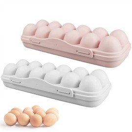 2 Egg Containers for Fridge Door, Egg Box for 12 Eggs, Egg Container Egg Drawers Made of Plastic, Egg Storage Box with Lid for Drawer Fridge Door - 29.5 x 10 cm