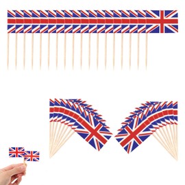 SHATCHI Union Jack Toothpicks British Sandwich Flags Food Cupcake Cocktail Sticks Picks Tableware King's Coronation Party Supplies Pub BBQ Royal Event Décor, 50pcs