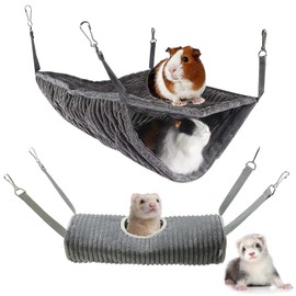 TCYYNEK Ferret Rat Hammock Guinea Pig Hideout Bed,Soft Hamster Toys Hanging Tunnels and Tubes,Plush Small Animal Pet Chinchilla Cage Accessories for Hide,Play and Sleep,2 Pcs (Grey)