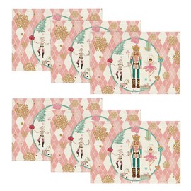 Artoid Mode Diamond Plaid Nutcracker Snowflake Christmas Placemats Set of 6, 12x18 Inch Seasonal Winter Table Mats for Party Kitchen Dining Decoration