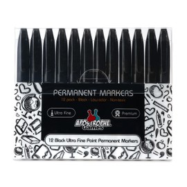 Apostrophe Games Ultra Fine Point Permanent Markers - 12 Pack, Black Pens - Office, School Supplies