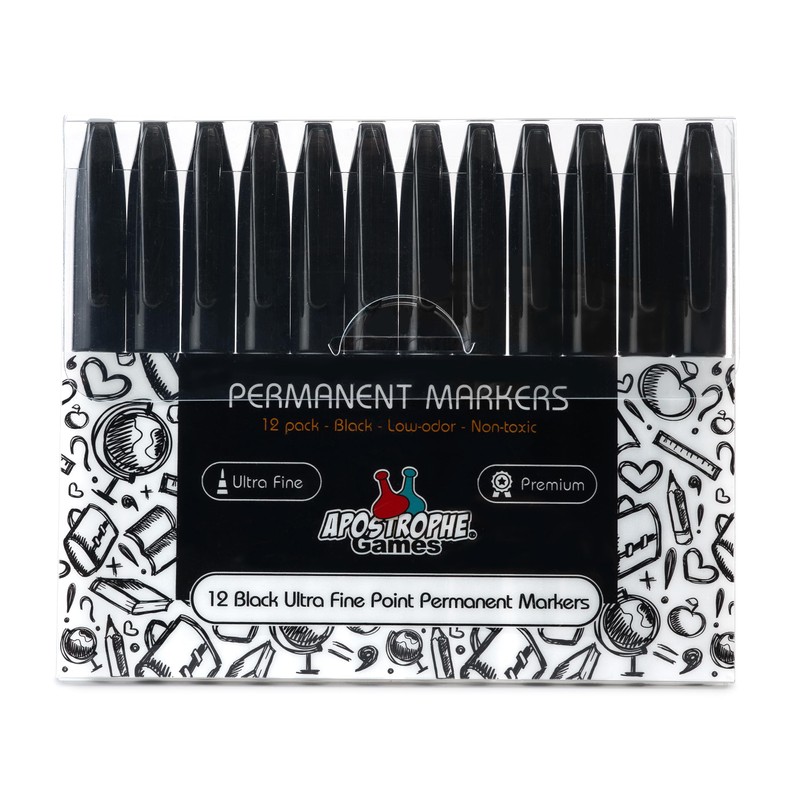 Apostrophe Games Ultra Fine Point Permanent Markers - 12 Pack,