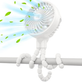 GUSGU Stroller Fan with Flexible Tripod Clip on for Baby (White)