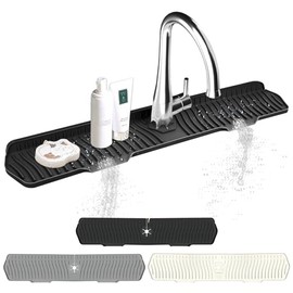 Kitchen Sink Splash Guard Gen2-30" x 6'' Silicone Sink Mat Splash Guard fit for Countertop, Bathroom,Farmhouse,RV by EBIGIC (Black)
