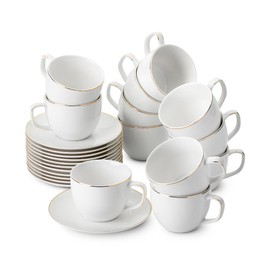 BTaT- White Tea Cups and Saucers, 8oz, Tea Cups Set of 12, Porcelain Tea Cups, White Cup & Saucer Sets, White Tea Cup Set of 12, Tea Cup Sets, Bulk Tea Cups and Saucers Set of 12, Mother's Day Gift