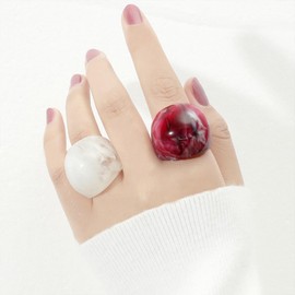 Atiptu 2-6Pcs Acrylic Resin Chunky Rings for Women Multicolor Colorful Statement Rings Boho Y2k Stackable Rings Thick Dome Heart Finger Rings Jewelry Gifts (Red-white)
