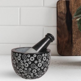 Divit Shilp Mortar and Pestle, Made of Heavy Duty Polished Hard Stone, Natural Stone Grinder for Spices, Pastes, Herbs, Seasoning etc. (Dots)