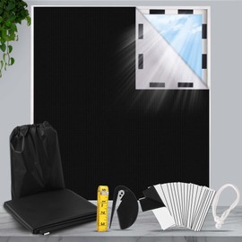 HuiCloud 100% Blackout Blind,300 x 145 CM Stick on Blackout Blinds for Windows,No Drill Portable Temporary Fits Any Size Blackout Blinds with 30Pcs Hook and Loop Tapes for Bedroom Loft Car Travel