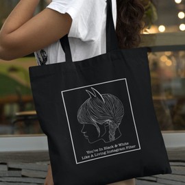 SmartyPants Insta Filter Wednesday Tote Bag - Dark Espresso Black White Sarcastic Dead Nevermore Academy School Cat Supernatural Comedy Horror TV Cotton Shopper Gift Present (Black Prime)