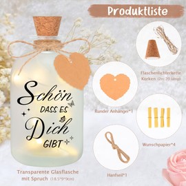 NEUFOOD LED Bottle Light with Saying Schön dass es Dich gibt, Decorative Bottles with Corks Gifts for Women, Girlfriend, Favourite Person, Birthday, Wedding, Christmas