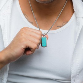 RTZN® Turquoise Necklace for Men – Premium Mens Turquoise Cross Necklace with Stainless Steel Box Chain 22" Inch + 2" Extension - Western Cross Necklace for Men