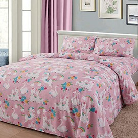 Sapphire Home 4 Piece Llama Unicorn Full Bed Sheets for Kids - Fitted Kids' Sheet & Pillowcase Sets - Unicorn Bedroom Bedding Set for Toddler Girls - Full Size