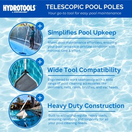 SWIMLINE HYDROTOOLS 8350A 3-Piece Telescopic Pole 4 To 12 Feet Adjustable Telepole For Swimming Pool Cleaning Skimmer Nets Vacuum Heads & Brushes Step-Up Anodized Aluminum W/ Strong Grip & Lock