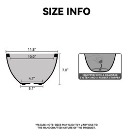 Kante 16.9 Inch Dia Concrete Planter, Round Bowl Design Garden Pot for Indoor Outdoor Plants, Modern Flower Pot with Drainage Hole, Weathered Concrete Finish with Forest Green Interior