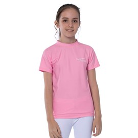 TIZAX Girls' Short-Sleeved UV Swimming Shirt Children's Swimming Shirt UPF 50 + Quick-Drying Rash Guard, pink, 13 - 14 years