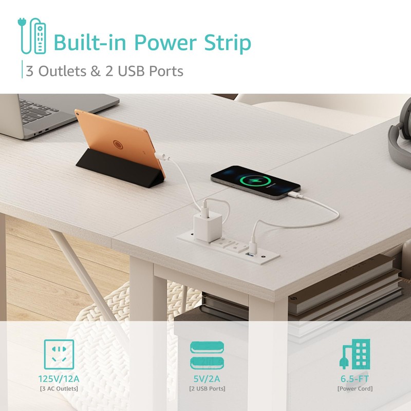 Lufeiya White L Shaped Computer Desk with Drawers & Storage