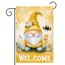 BlissYard Welcome Garden Flag 12x18 Inch Double Sided Yellow Gnome Bumblebee Yard Flags Spring Summer Outdoor Decorative Flag For Home Outdoor Yard Patio Lawn Welcome Spring Decor