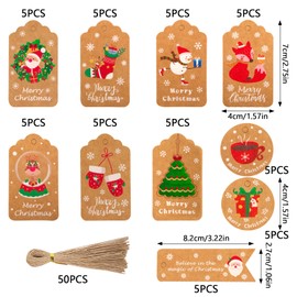 Gift Tags Christmas 50 Pieces Gift Tags Kraft Paper Christmas Kraft Paper Tags with String Christmas Gift Tags for Christmas Gift Label Presentation Decoration