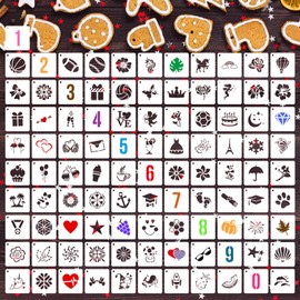 Cookie Stencils for Painting, 100PCS 3" Plastic Stencils for Crafts Reusable, Numbers, Fruits, Flowers & Sweet Patterns, Drawing Templates for Cookie Decoration, Baking Art & Home Decor