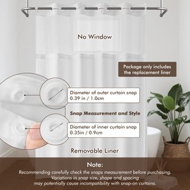 Barossa Design Fabric Snap-in Shower Curtain Liner Replacement, Removable & Washable, Hotel Style, 70x54, White