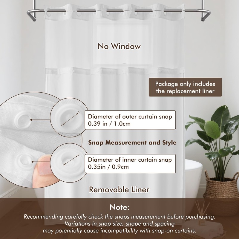 Barossa Design Fabric Snap-in Shower Curtain Liner Replacement, Removable &