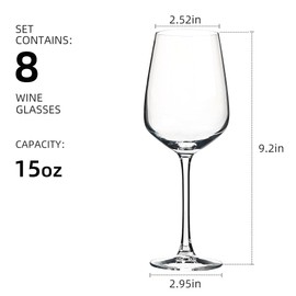 YANGNAY 8 Pack Wine Glasses Set, 15 Oz Classic Red and White Wine Glasses with Stem - Elegant, Dishwasher Safe Glassware for Home, Restaurant, Party Use