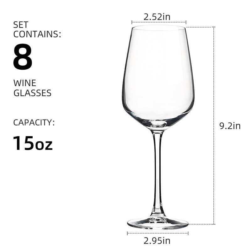 YANGNAY 8 Pack Wine Glasses Set, 15 Oz Classic Red