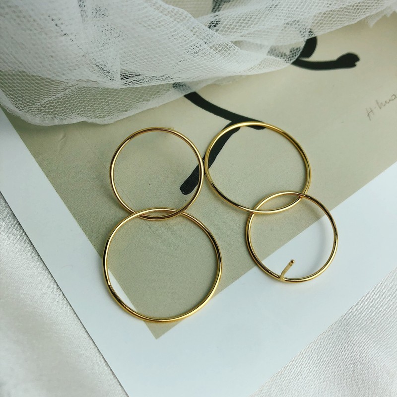 18k two-ring silver earrings drop ring earrings 3 colors double