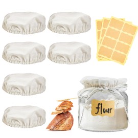 Sourdough Jar Cover, 6 Pack Reusable 100% Cotton Cloth Covers for 3-4 Inches Bowl and Jars Mouth, Breathable Fermentation Lids for Sourdough Bread Proofing Starter Jar (6 Pack & 24 Stickers)