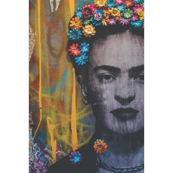 Creative graffiti wall with portrait of Frida Kahlo: 6" x