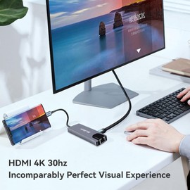 Estación de acoplamiento USB C para portátil, concentrador USB C 5 en 1 con HDMI 4K a 30Hz, Ethernet de 1000 Mbps, carga PD de 100 W, 2 USB 3.0, base USB C para MacBook/Dell/HP/Surface/Lenovo