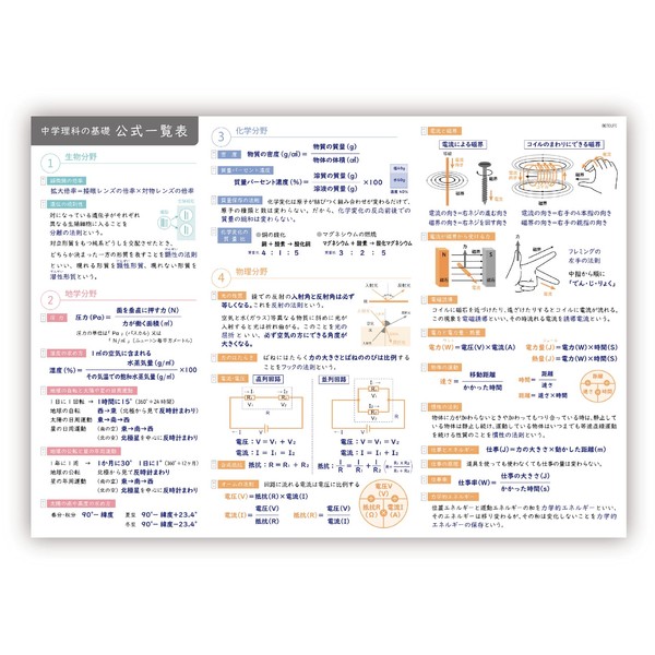 Bath Poster, Junior High School Science, A2 Size (23.6 x 16.5 inches (60 x 42 cm), Notebook Life, Made in Japan, Waterproof (Junior High School Science Summary)