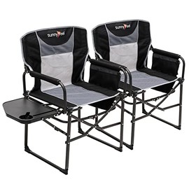 SunnyFeel Extra Wide Camping Directors Chair for Adults Heavy Duty, Portable Compact Folding Camp Lawn Chair with Side Table for Fishing/Outdoor/Travel/Picnic/Concert,Foldable Makeup Artist Chair