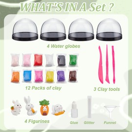 WEBEEDY 4 Sets DIY Easter Rabbit Snow Globe Making Kit with 4 Styles Rabbit Figures and Complete Tools Make Your Own Easter Water Globe Kit Easter Gifts Sculpting Arts and Crafts Party Decoration