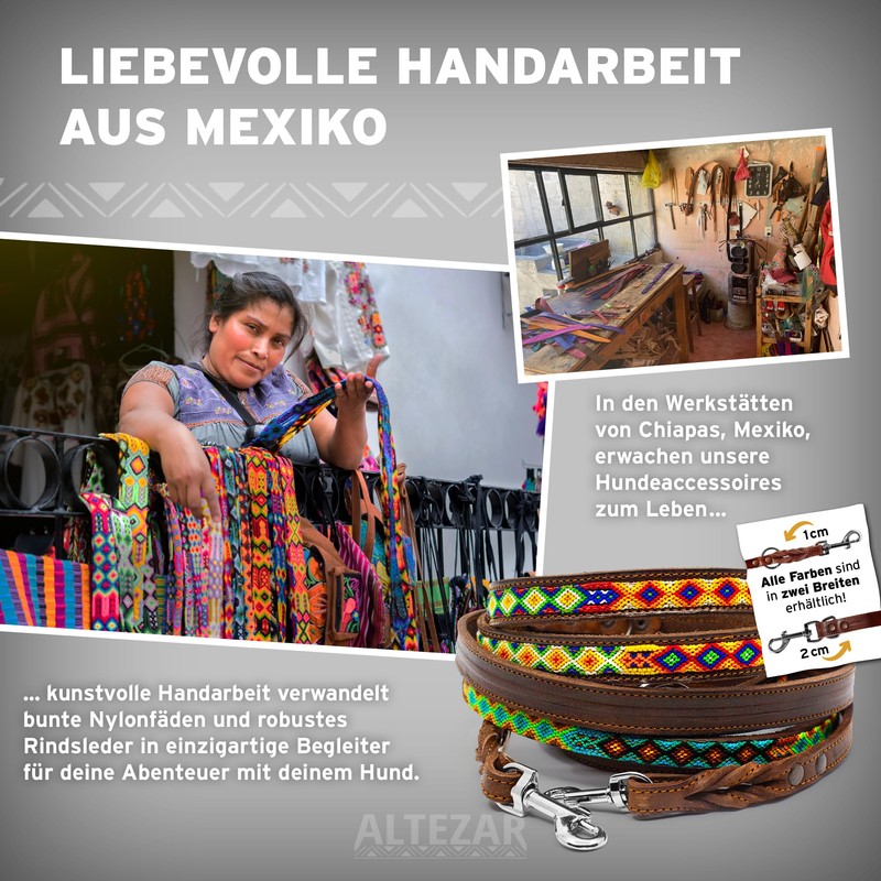 ALTEZAR Dog Lead Leather Wide Tribal Handmade in Mexico for