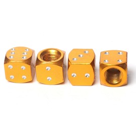 4X Dice Die Gold/Orange Valve Stem Chrome Air Tire Caps Covers Universal